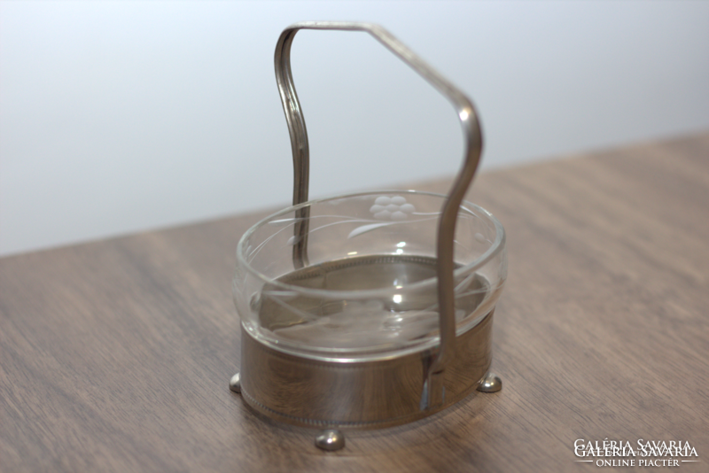 Chocolate serving basket with handles with original polished glass insert, circa 1910