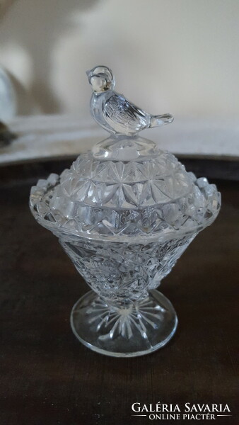 Beautiful crystal sugar bowl with a bird, bonbonier