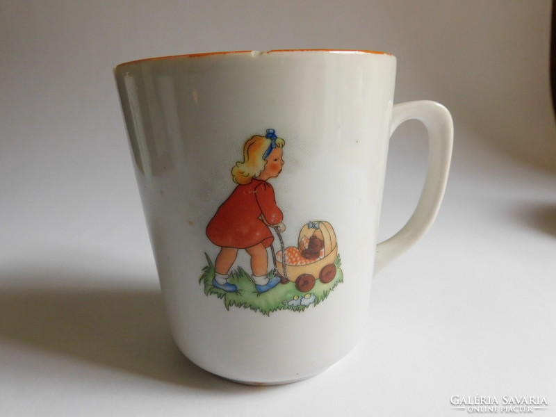 Antique Zsolnay little girl's children's mug - chipping on the edge