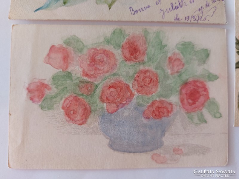 3 old floral postcards