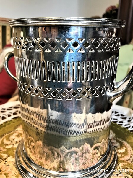 Beautiful, antique, openwork, silver-plated alpaca ice bucket, bottle holder