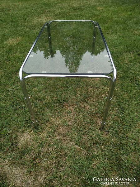 Glass table with chrome metal legs, retro