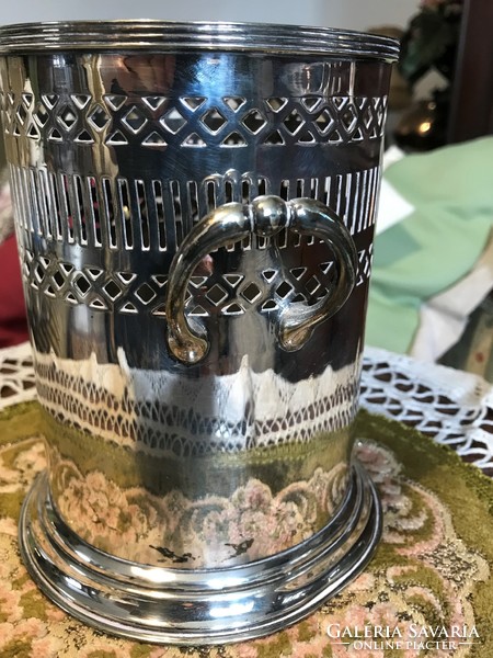Beautiful, antique, openwork, silver-plated alpaca ice bucket, bottle holder
