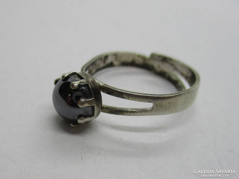 Beautiful old adjustable silver ring with hematite stone