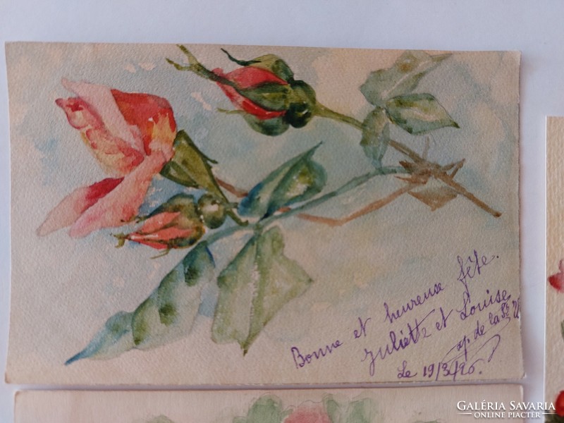 3 old floral postcards