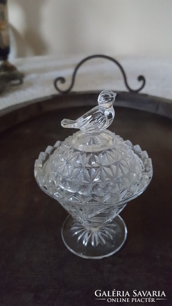 Beautiful crystal sugar bowl with a bird, bonbonier