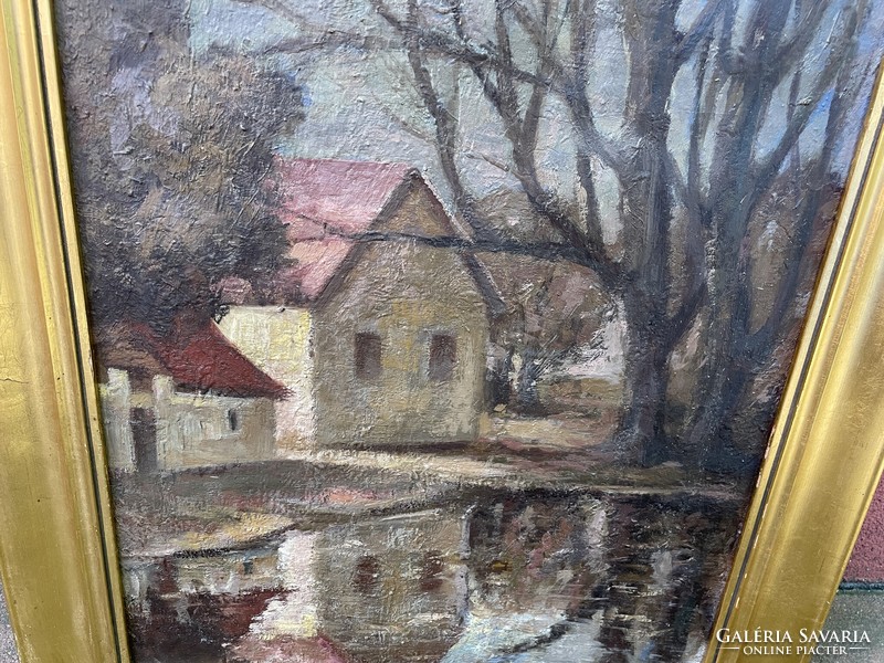 Tájkép házak festmény ismeretlen mester kép
