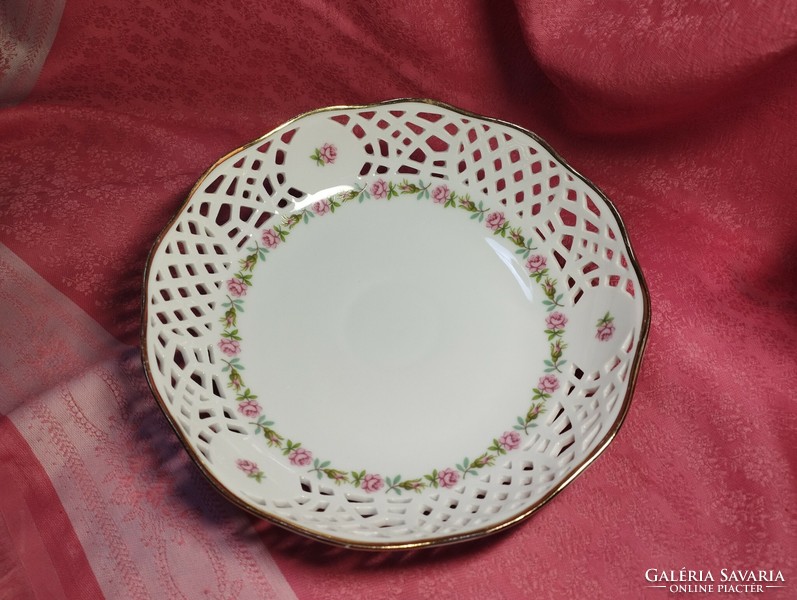 Openwork bowl with rose pattern, decorative bowl, centerpiece