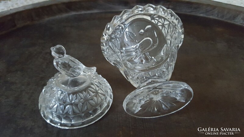 Beautiful crystal sugar bowl with a bird, bonbonier