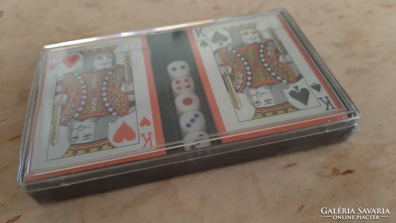 Retro rummy, French cards, poker cards with dice in a plastic box, new