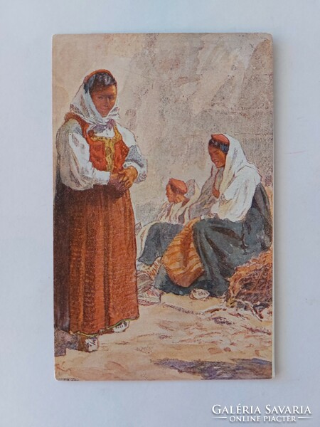 Old postcard art postcard ladies in national costume
