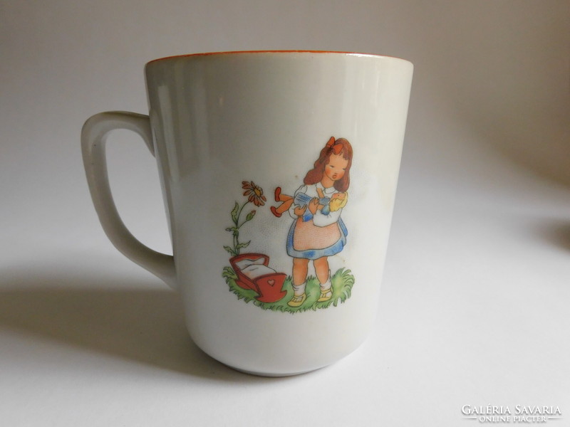 Antique Zsolnay little girl's children's mug - chipping on the edge