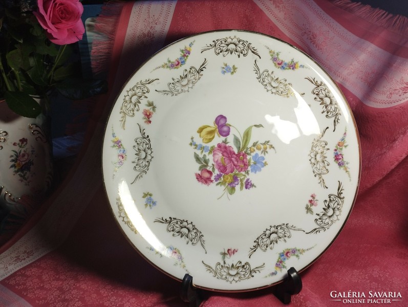 Antique flower-patterned porcelain serving bowl, centerpiece