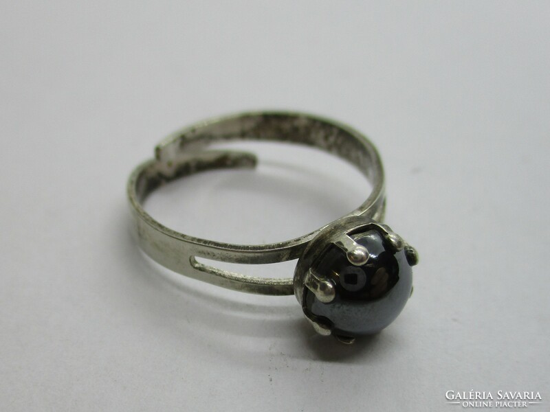 Beautiful old adjustable silver ring with hematite stone