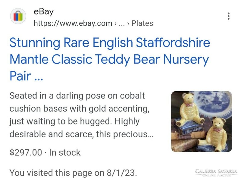 Charming and rare, real teddy bear, Staffordshire ceramic figurine, 9 cm high
