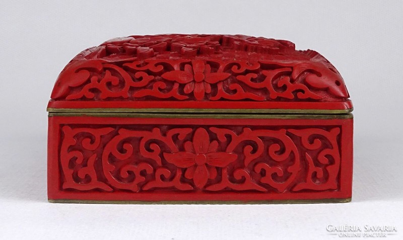 1N714 old red cinnabar oriental enamelled box bonbonier