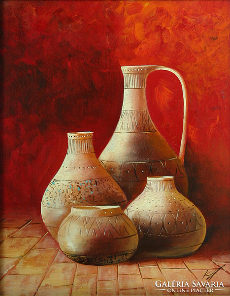Kabul Adilov: Still life with a jug - framed: 62x52cm - artwork: 50x40cm - 2308/299
