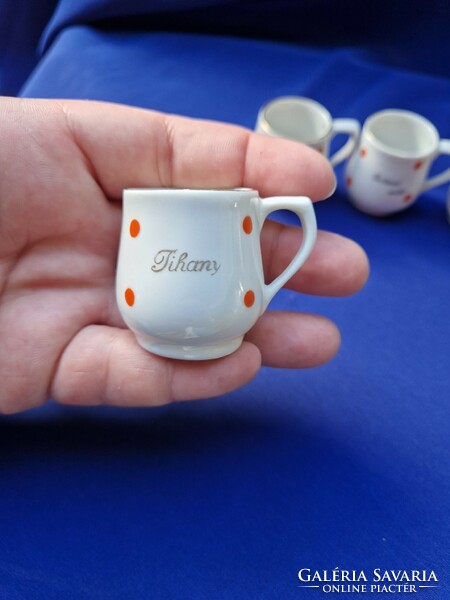 Mini red polka dot mugs with tihany, hévíz, Balaton memory inscription