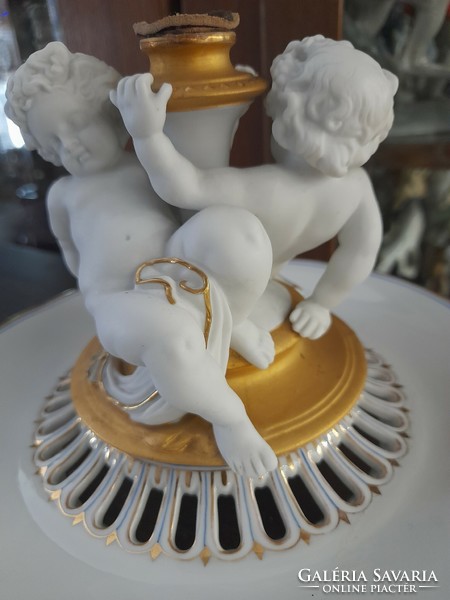 Alt Wien Austria Fischer & Mieg Pirkenhammer 1853-1873,Puttós, Figurális Porcelán Kínáló Tál,Tányér