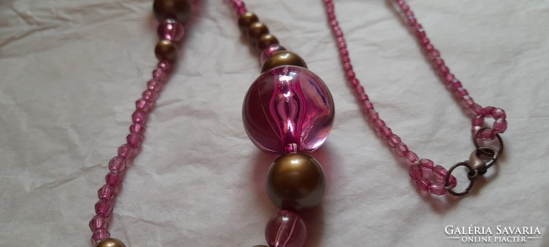 Purple-gold necklace with large plastic pearls