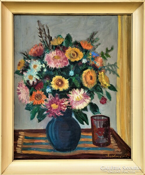 Molnár piroska (c. 1910 - ) Autumn flower still life c. Gallery painting with original guarantee!