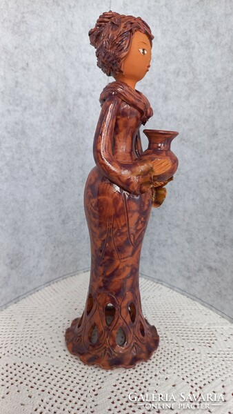 Rare, Fabian zoya glazed ceramic girl with jug, signature, flawless, 31.5 cm, 604 gr.