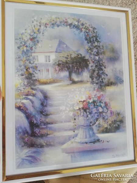Floral picture-print in a glass frame