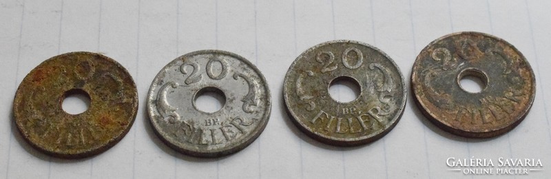 Hungary 20 filers, 1941, 1944 Kingdom of Hungary, money, coin 4 pcs.