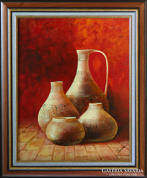 Kabul Adilov: Still life with a jug - framed: 62x52cm - artwork: 50x40cm - 2308/299