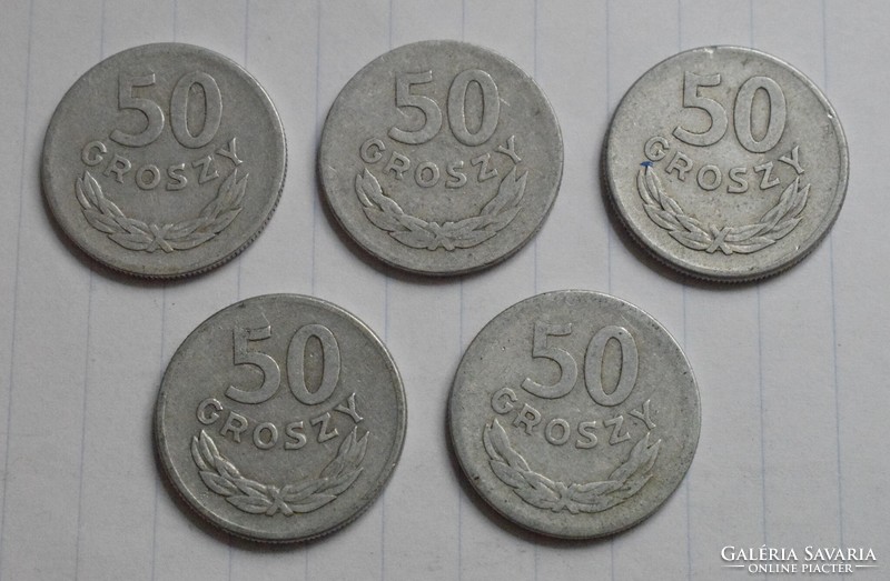 Lengyelország 50 Groszy , garas , 1957 , 1965 , pénz , érme , 5db. groszi