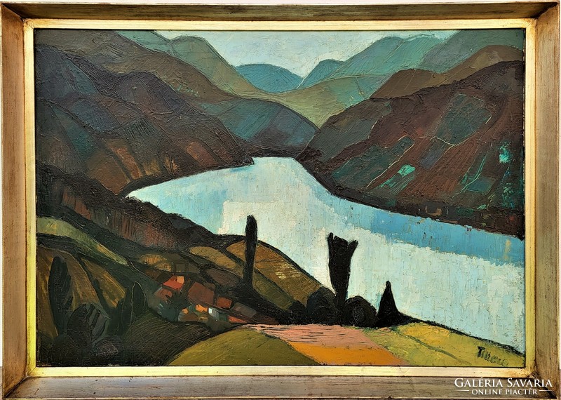 107X77cm!! éva Tarcza - Danube Bend c. His painting from the 60s with an original guarantee!