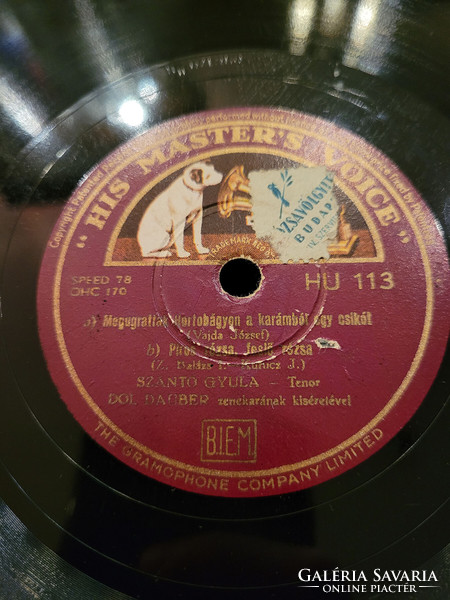 Record bag + 6 gramophone records hmv Hungarian production | gramophone record sword treble clef