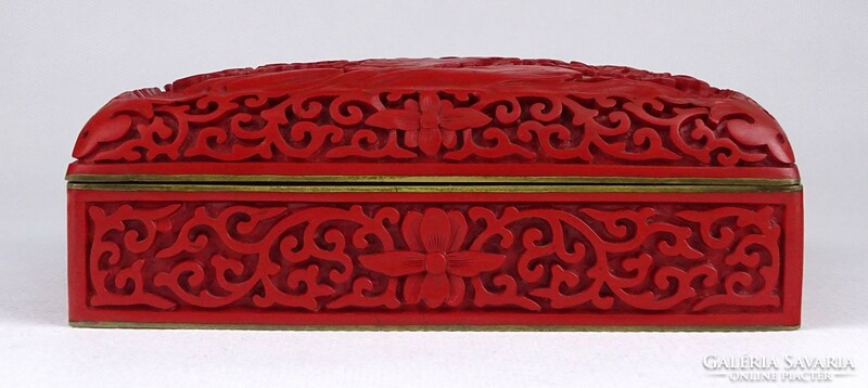 1N714 old red cinnabar oriental enamelled box bonbonier