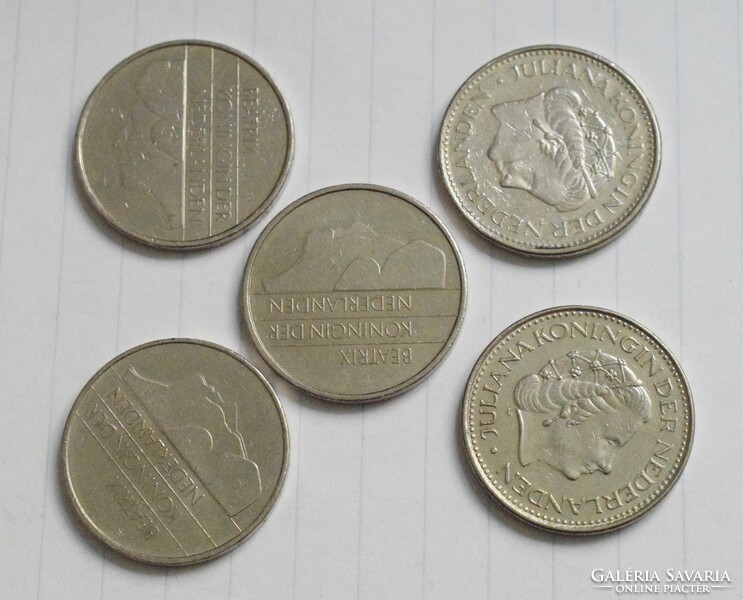 Netherlands 1 gulden, 1979, 1980, 1982, 1986 money, coin 5 pieces
