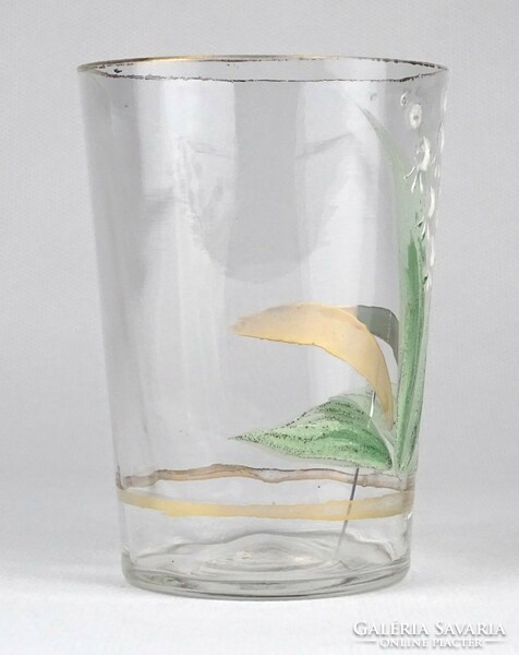1N725 Antik festett gyöngyvirágos fújt üveg pohár