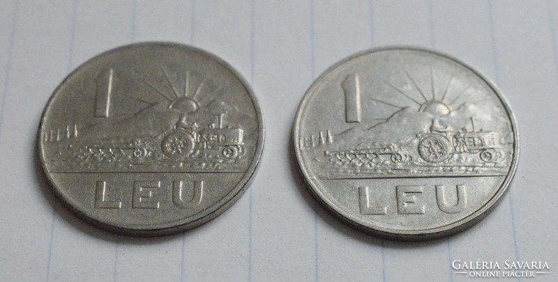Romania, 1 lei, 1966, money, coin, leu, 2 pieces