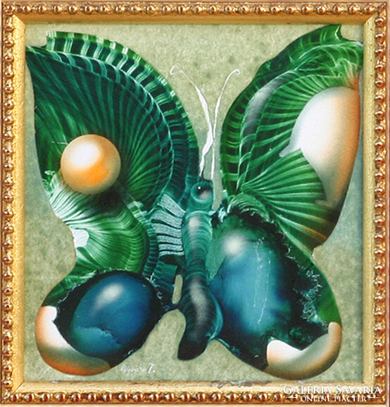 Tamás Végvári: Butterfly - with frame: 30x30 cm - artwork: 16x16 cm - 2306/468