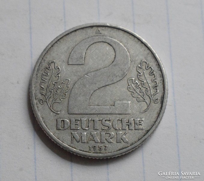 Német Demokratikus Köztársaság 2 márka , 1957 , pénz , érme