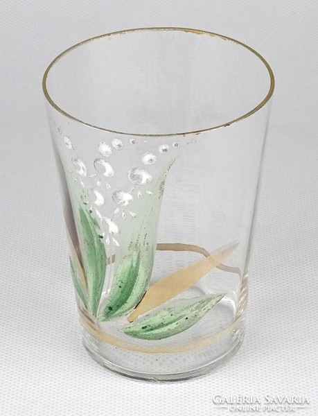 1N725 Antik festett gyöngyvirágos fújt üveg pohár