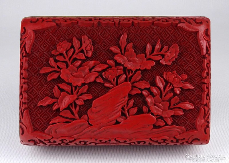 1N714 old red cinnabar oriental enamelled box bonbonier