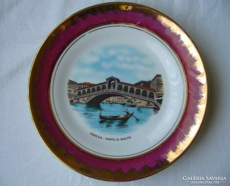Aranyozott tányér ,dísztányér (Velence,Rialto híd)
