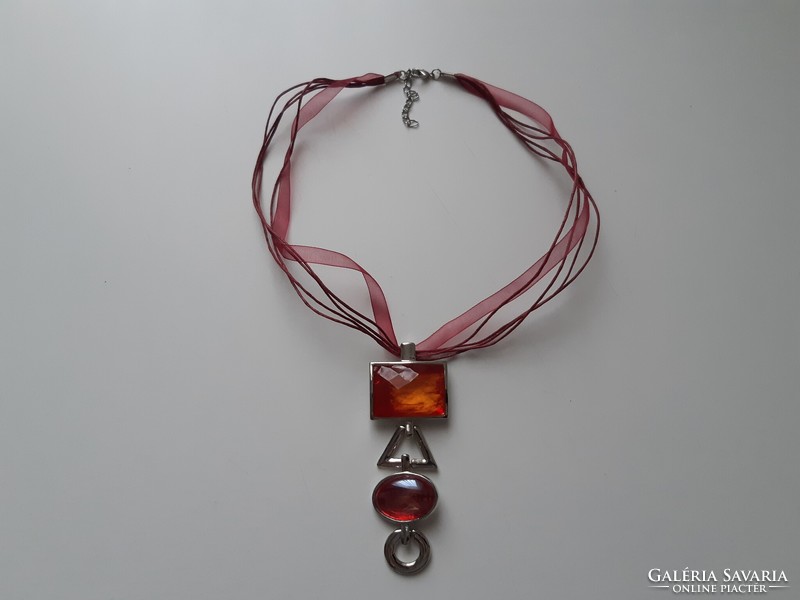 Bizsu necklace - burgundy ribbon - decorative