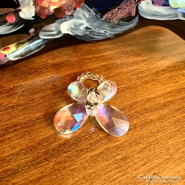 Very special large glitter acrylic butterfly ring from the 1980s, vintage ring - flexible measure
