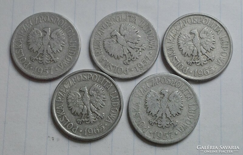Lengyelország 50 Groszy , garas , 1957 , 1965 , pénz , érme , 5db. groszi