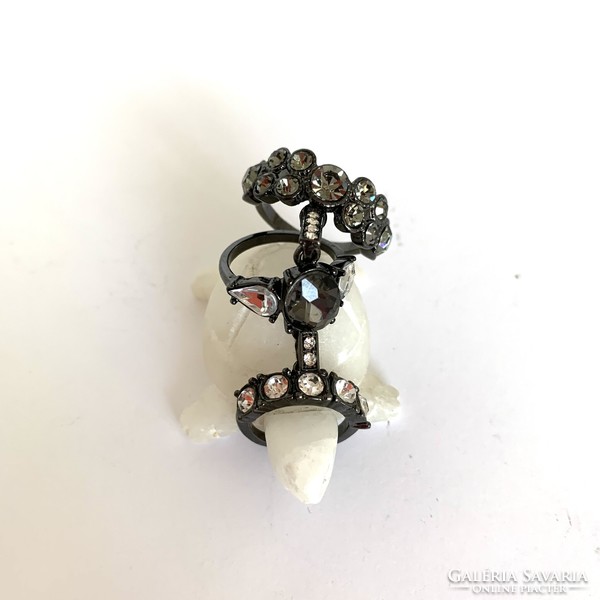 Very special 3 piece black rhinestone ring from the 1980s, vintage ring - normal size,