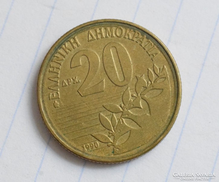 Görögország 20 drachma , 1990 , pénz , érme