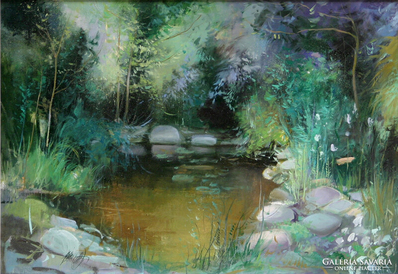 Attila Zoltai: Garden pond - with frame: 47x62cm - artwork: 35x50cm - f04/1306