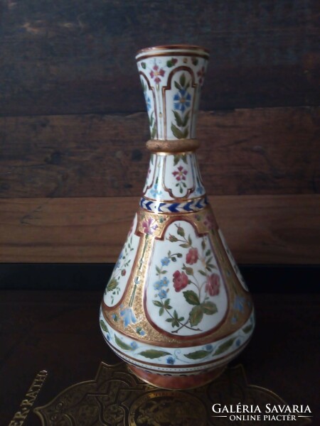 Antique gold brocade majolica vase fischer/znaim?