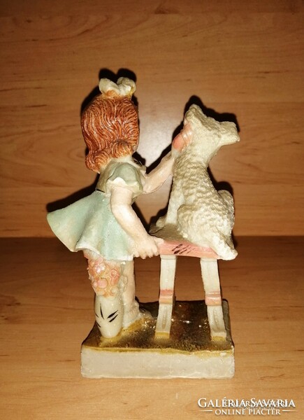 Little girl phoning with dog old salt sculpture figurine 15.5 cm high