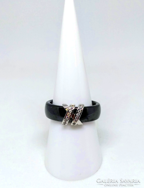 Latest ring trend! Black zircon-ceramic ring with zirconia crystals 273
